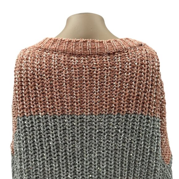 Chunky Colorblock Womens Knit Sweater Top Oversized Dolman Sleeve Pullover L - Picture 9 of 10